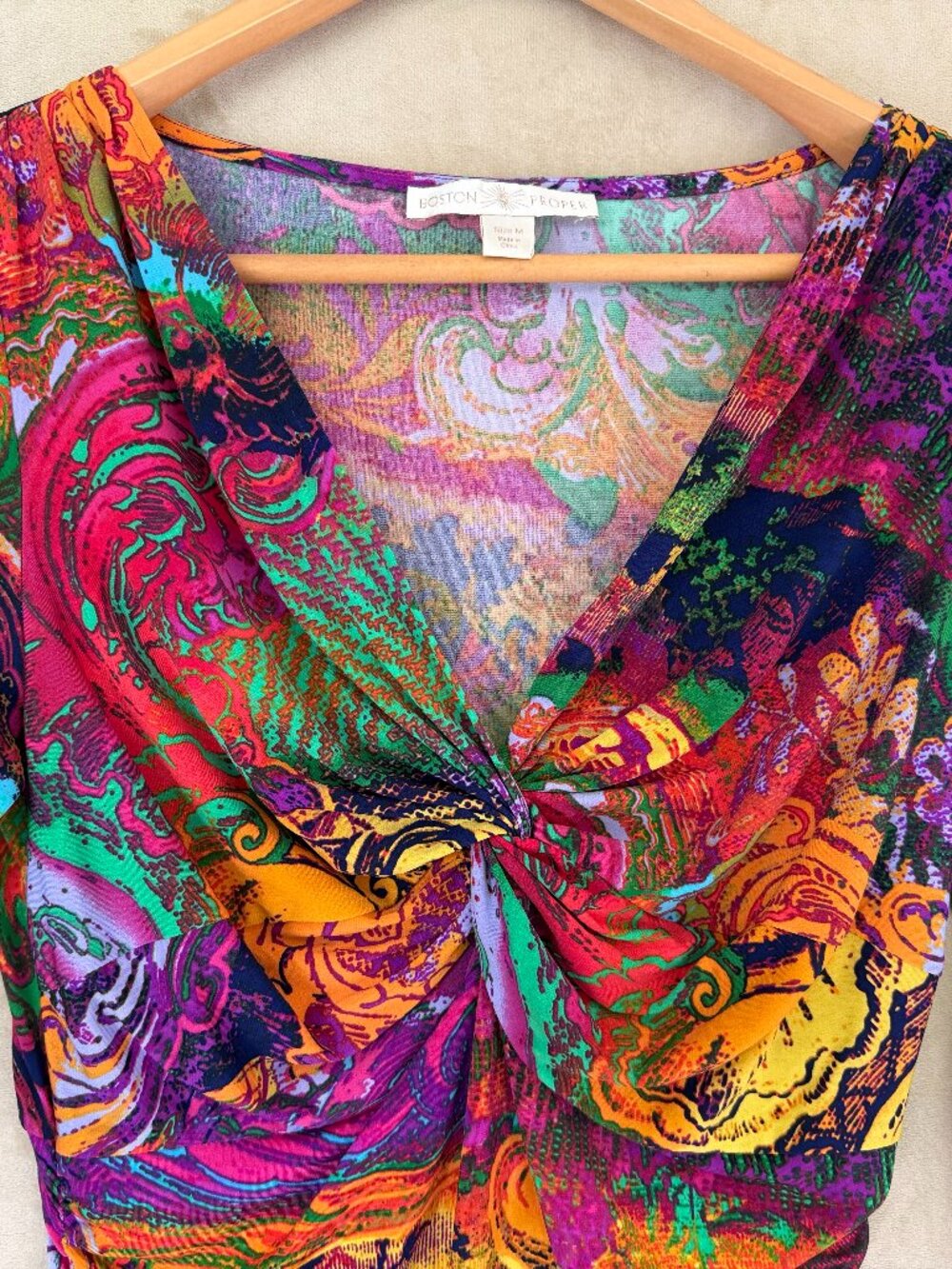 Boston Proper Multicolor Paisley Twist Front Ruched Tunic Top Size M